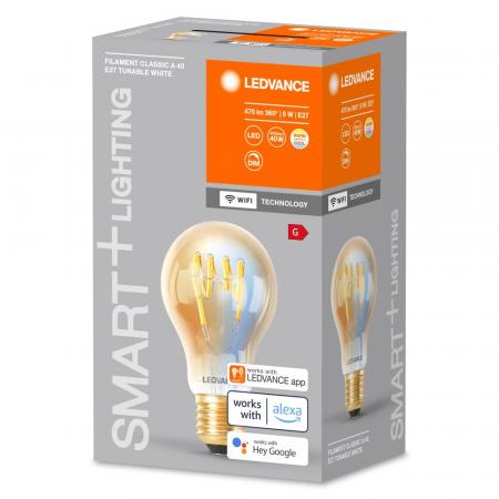 LEDVANCE SMART+ E27 WiFi Vintage LED Filament Classic  Lampe DIMM 6W wie 40W Tunable White